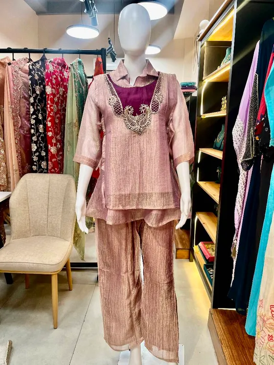 Mauve Embroidered Palazzo Suit (R360)