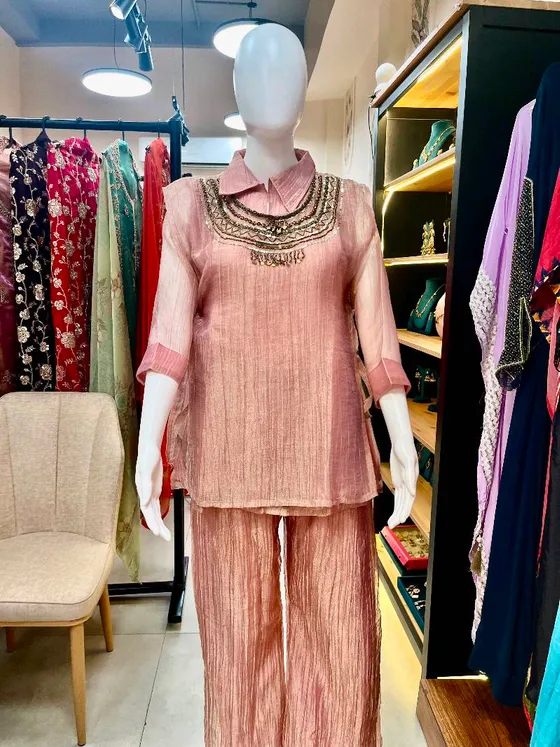 Dusty Pink Hand Work Palazzo Suit (R361)