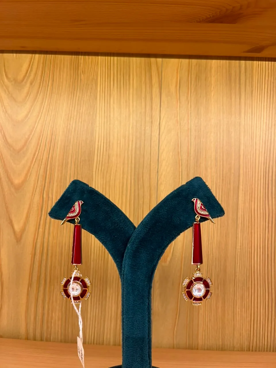 Red Meenakari Stone Drop Earrings