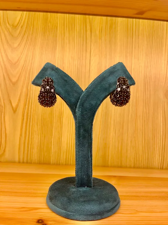 Dark Stone Studded Drop Earrings