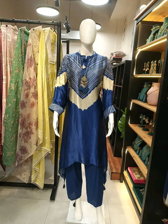 Blue Printed Silk Palazzo Suit (R0149)