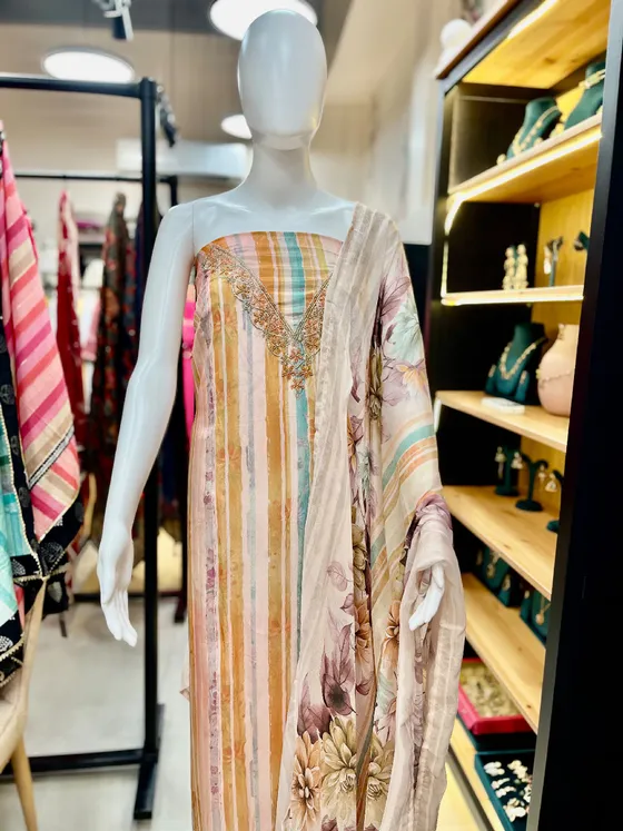 Multi-color Printed Embroidered Unstitched Dress Material (D481)