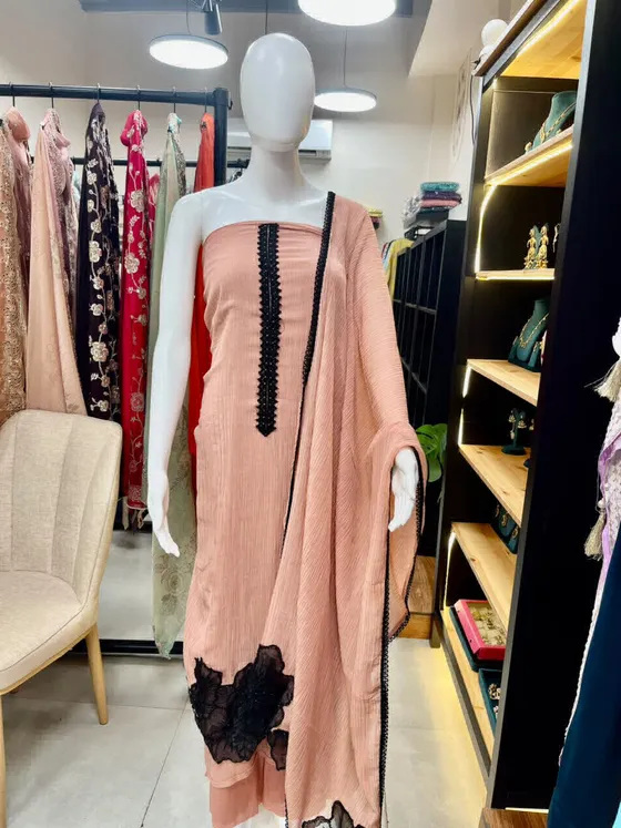Peach Embroidered Unstitched Dress Material (D451)