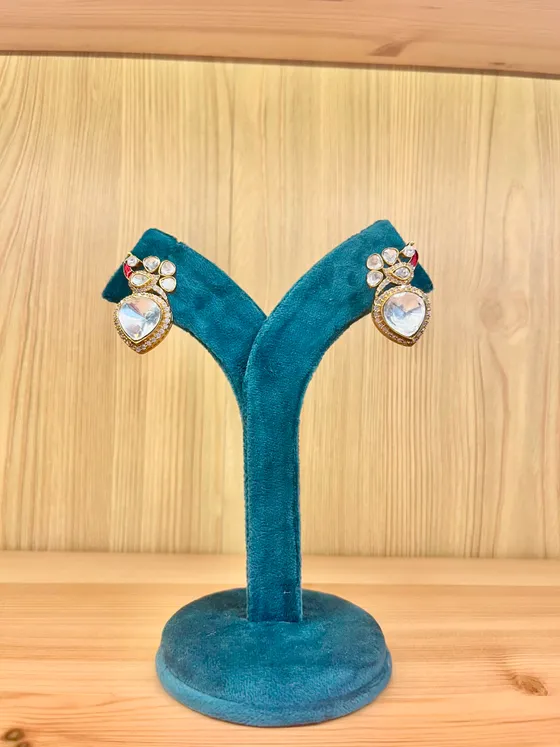 Gold Toned Polki Heart Drop Earrings