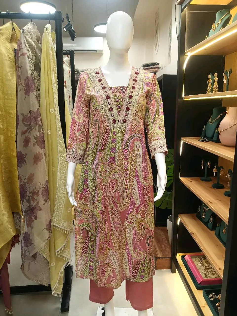 Pink Multi-color Printed Palazzo Suit (R334)