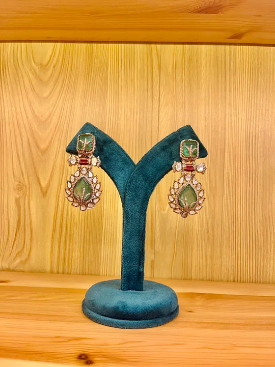 Green Polki Stone Drop Earrings