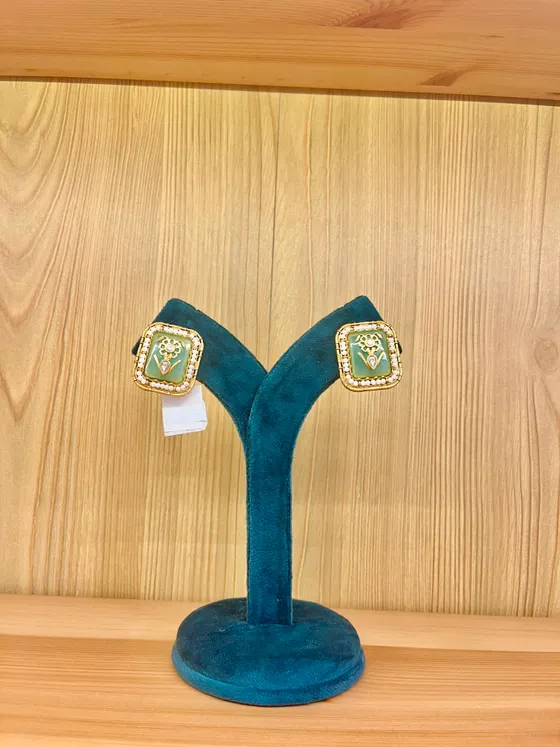 Green Meenakari Beaded Stud Earrings