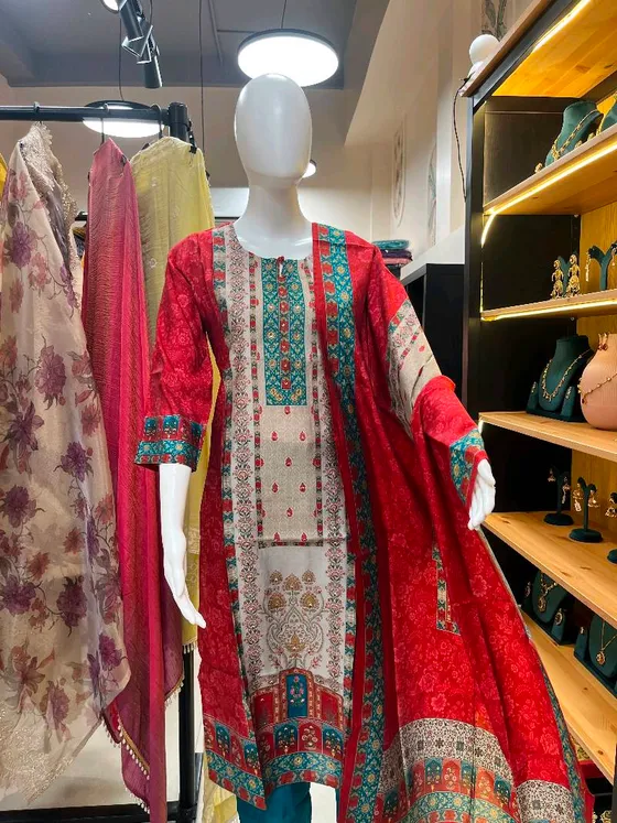 Red Printed Kurta Set (R0198)