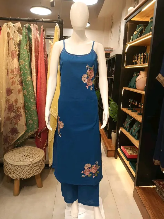 Blue Embroidered Palazzo Suit (R283)