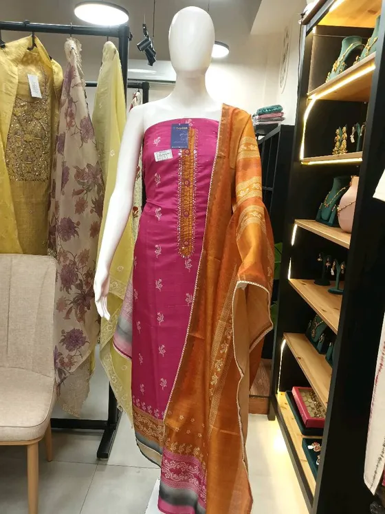 Pink Silk Embroidered Unstitched Dress Material (D0226)