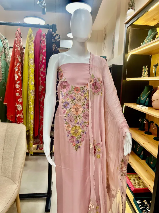 Dusty Pink Embroidered Dress Material (D461)