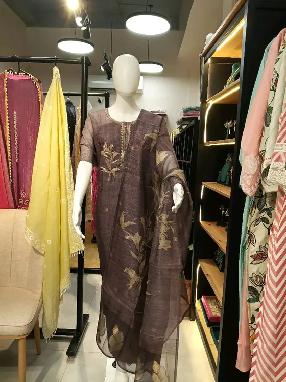 Brown Printed and Embroidered Dress Material (D0270)