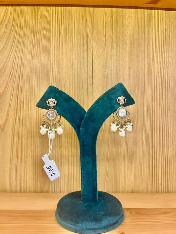White Stone Pearl Drop Earrings