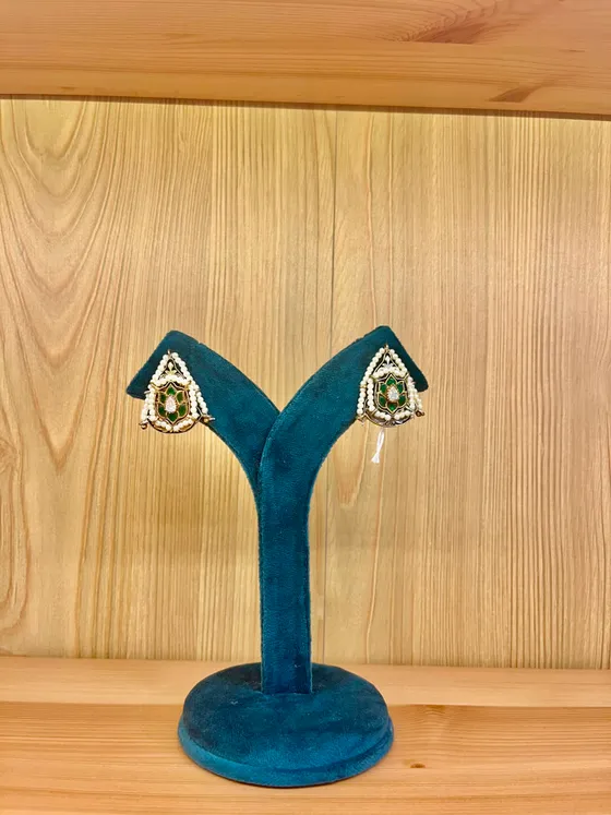 Gold Green Meenakari Pearl Drop Earrings