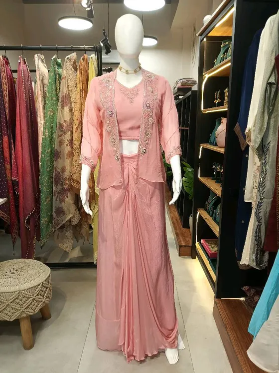 Pink Georgette Embroidered Palazzo Suit (R241)