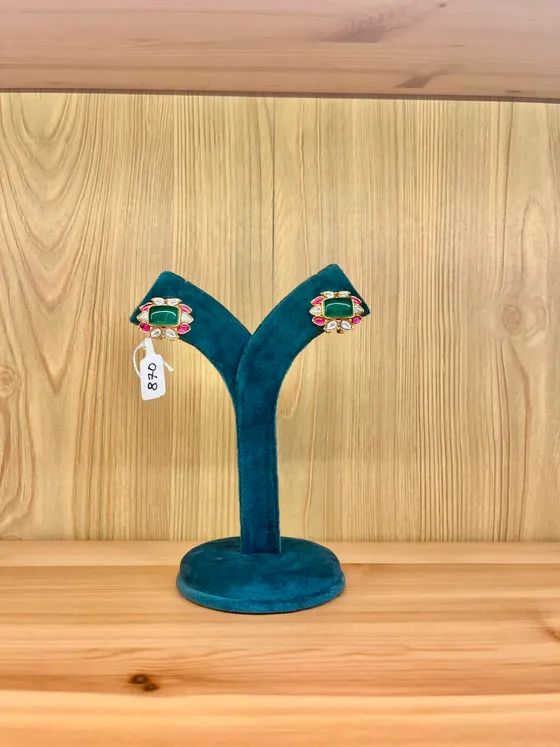 Green Stone Polki Stud Earrings