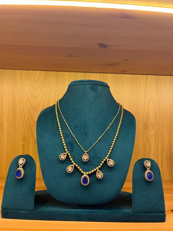 Blue Stone Polki Necklace & Earring Set