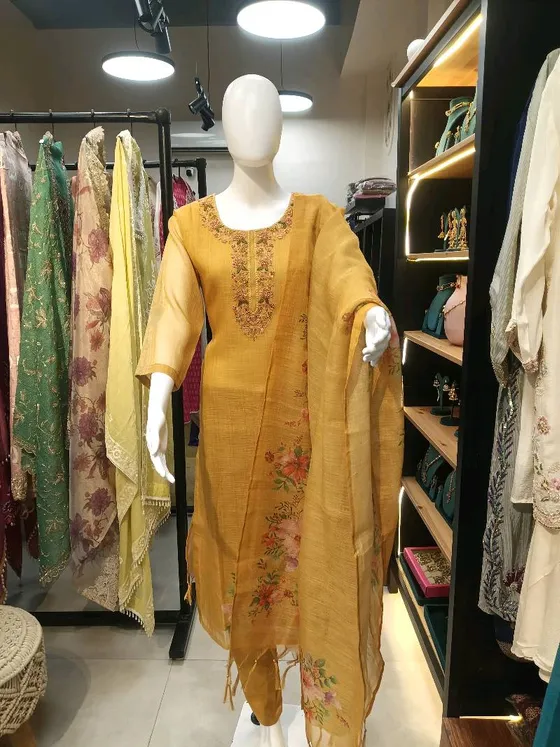 Golden Yellow Embroidered Straight Suit (R0058)
