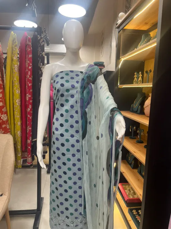 Light Blue Printed Unstitched Dress Material (D459)