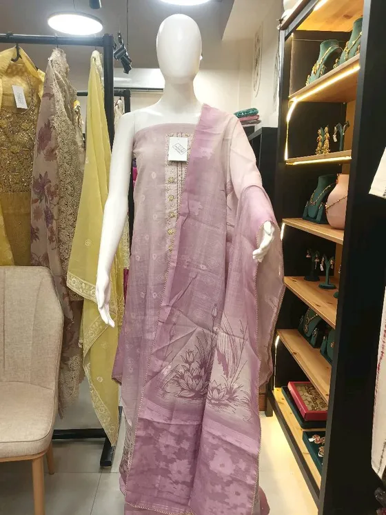 Lilac Embellished and Printed Unstitched Dress Material (D0323)
