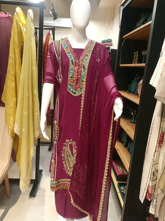 Maroon Embroidered Dress Material (D356)