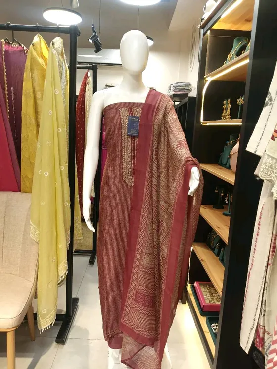 Maroon Embroidered Printed Dress Material (D0254)