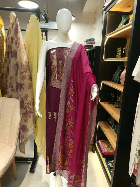 Maroon Embroidered Unstitched Dress Material (DM)