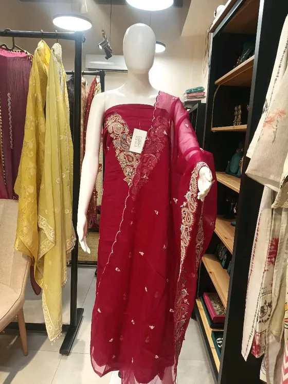 Maroon Embroidered Unstitched Dress Material (D363)