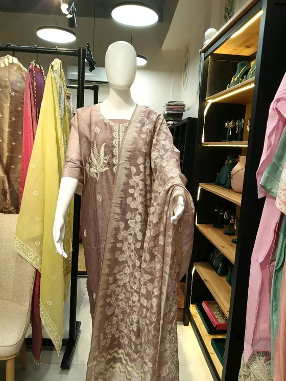 Mauve Brown Embroidered Dress Material (D0269)