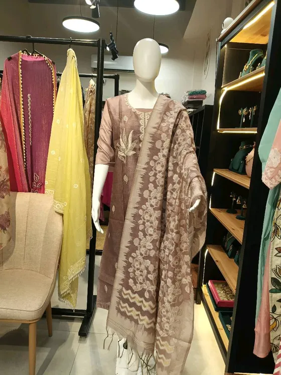 Mauve Brown Embroidered Unstitched Dress Material (D0269)