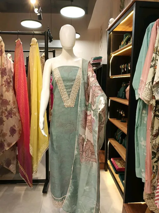 Mint Green Embroidered Dress Material