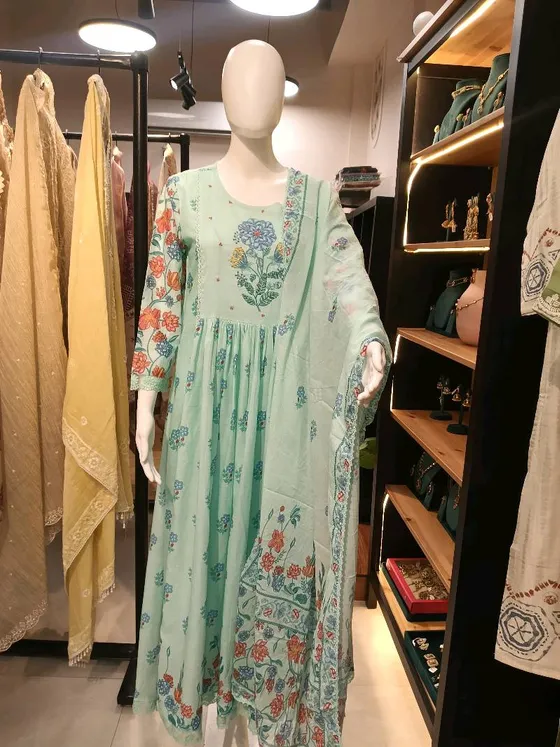 Mint Green Printed Anarkali Suit (R286)