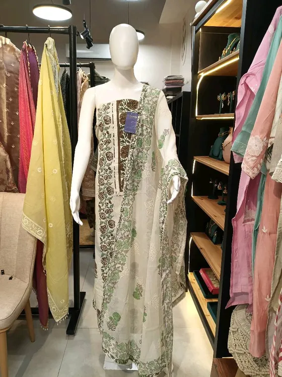 Off-white Printed Dress Material
