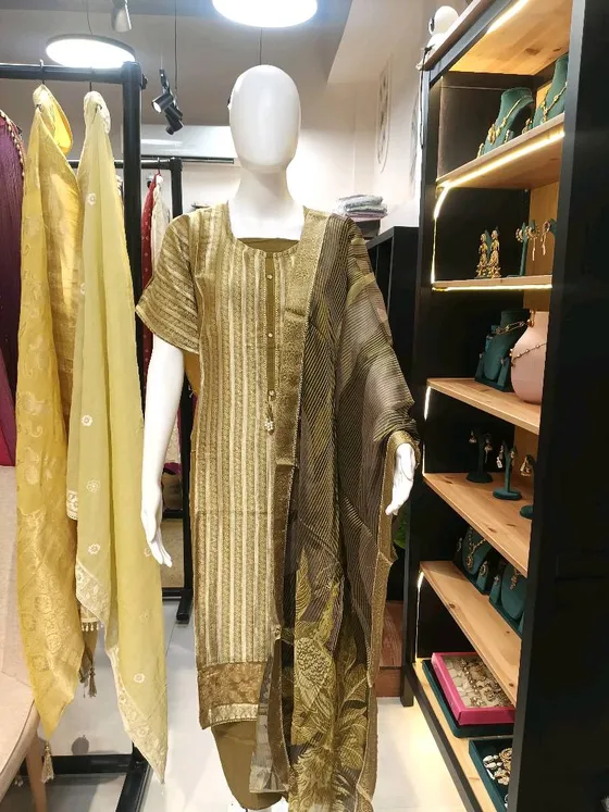 Olive Green Woven Unstitched Dress Material (D0263)