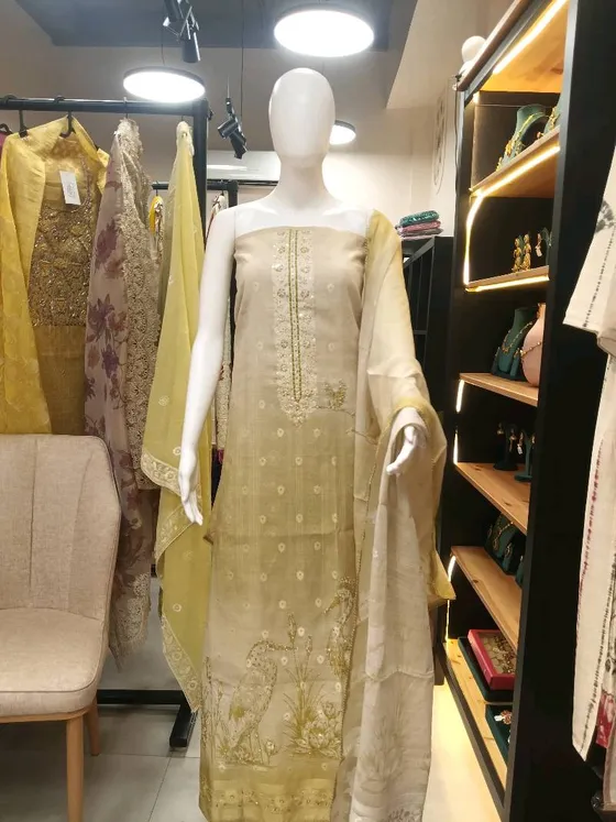 Pale Green Embroidered Unstitched Dress Material (D0323)