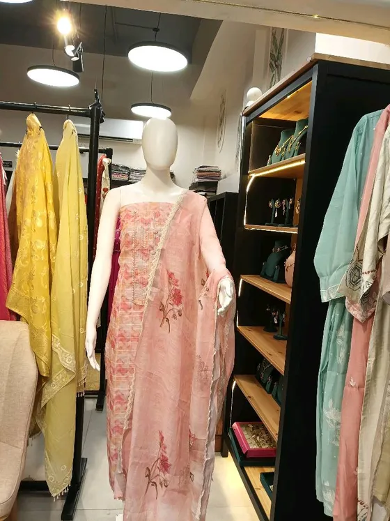 Pink Printed Embroidered Dress Material (D0203)