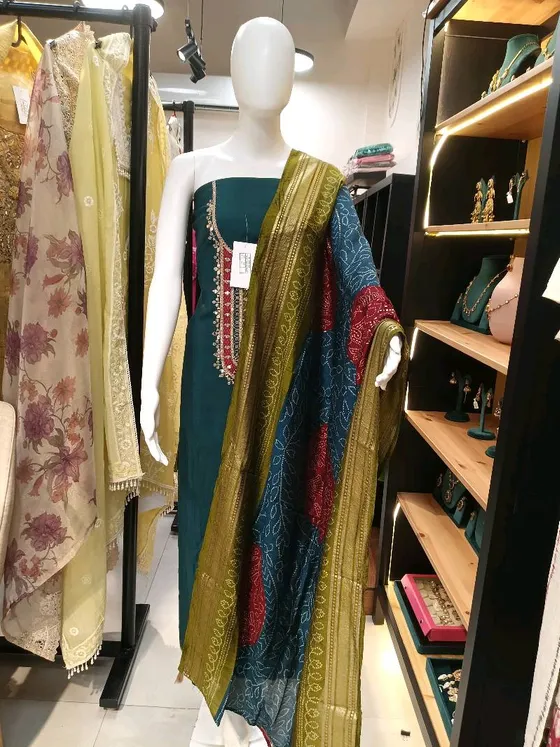 Teal Embroidered Unstitched Dress Material (D0120)