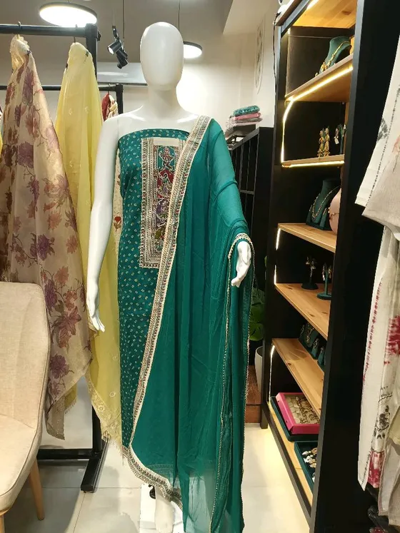 Teal Green Embroidered Unstitched Dress Material (DM)