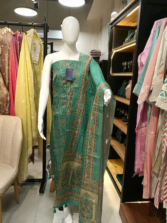 Teal Printed Unstitched Dress Material (D0259)